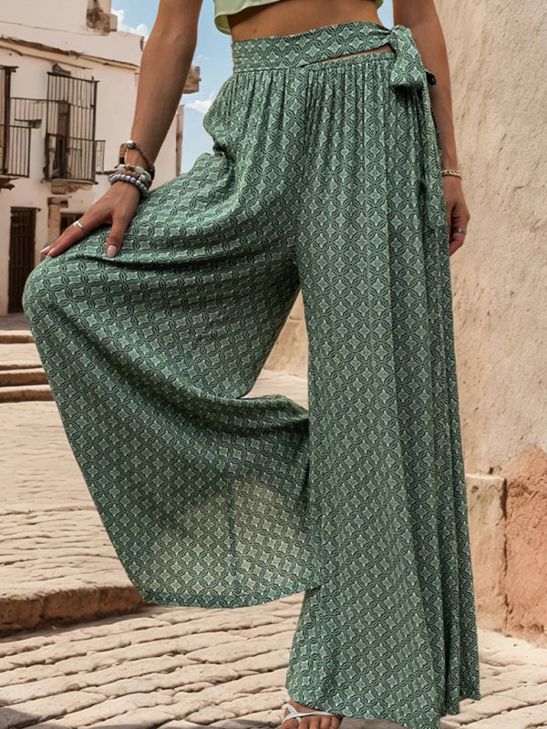 Women’s High-Waisted Printed Wide-Leg Trousers – Casual Flowy Fit