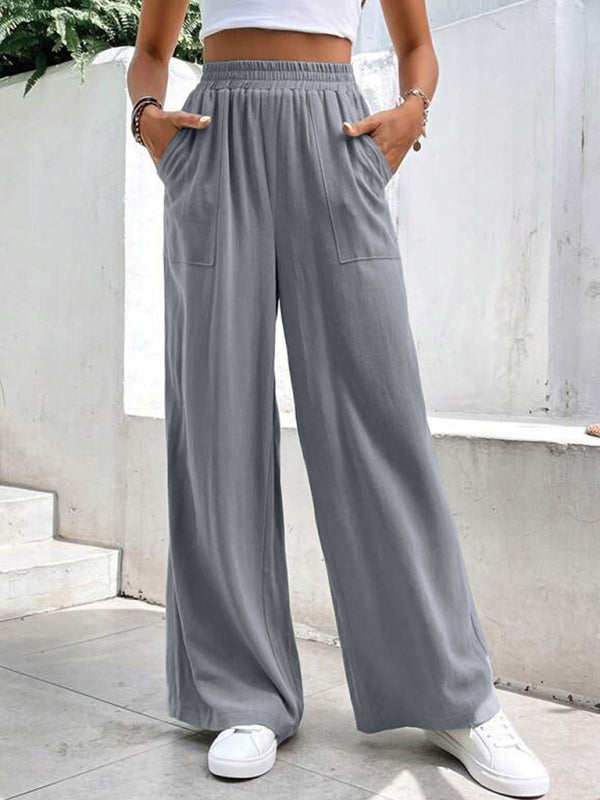 Women’s Solid Colour Wide Leg Relaxed Trousers with Pockets