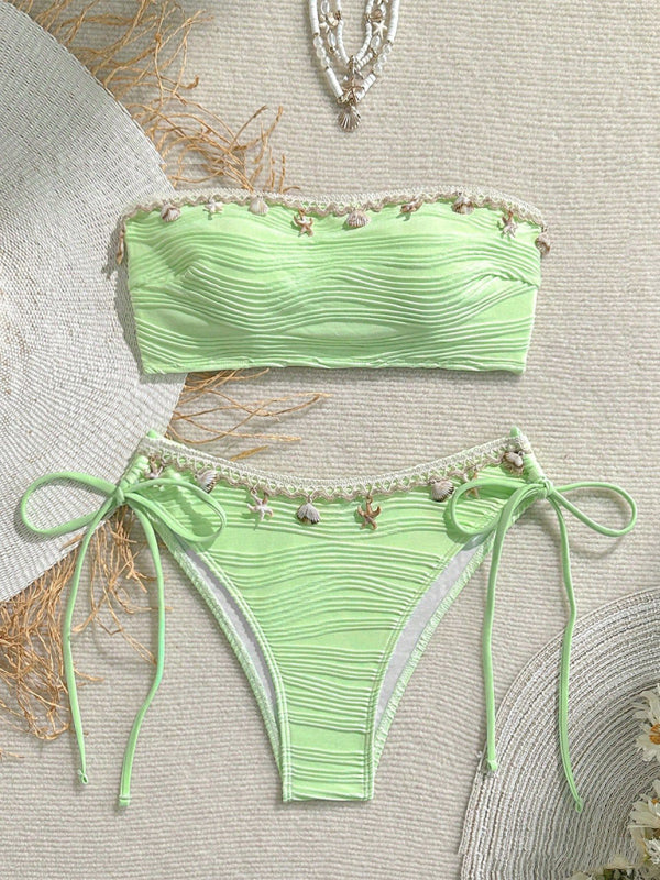 Women’s Trendy Bandeau Bikini with Shell Detailing