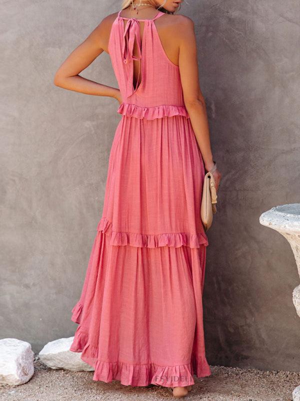 Women's A-Line Sleeveless Long Ruffle Dress