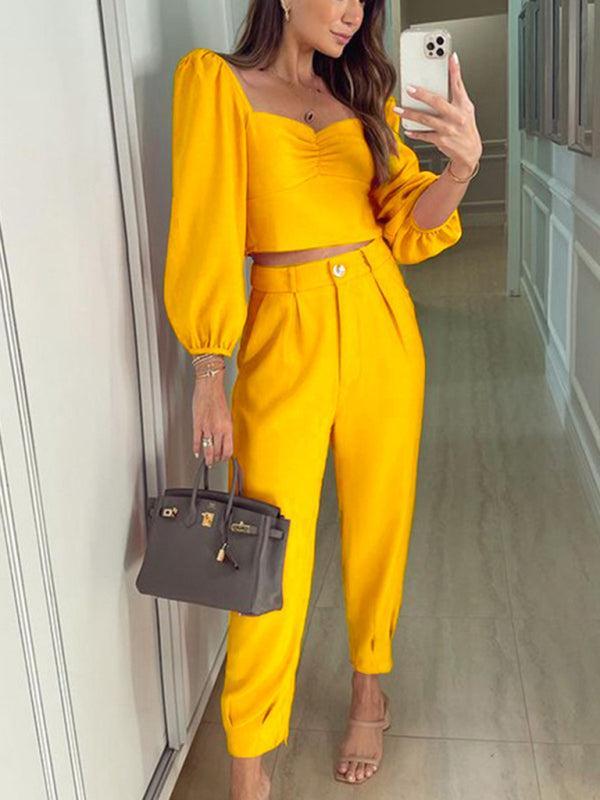 Women's Chiffon Crop Blouse With Matching Trousers