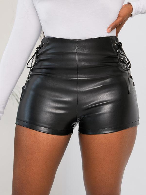 Women's Faux Black High Waist Shorts