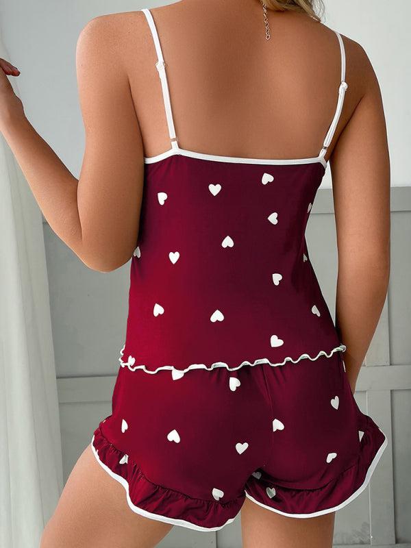 Women's Heart Print Camisole And Shorts Pyjamas Two Piece Set