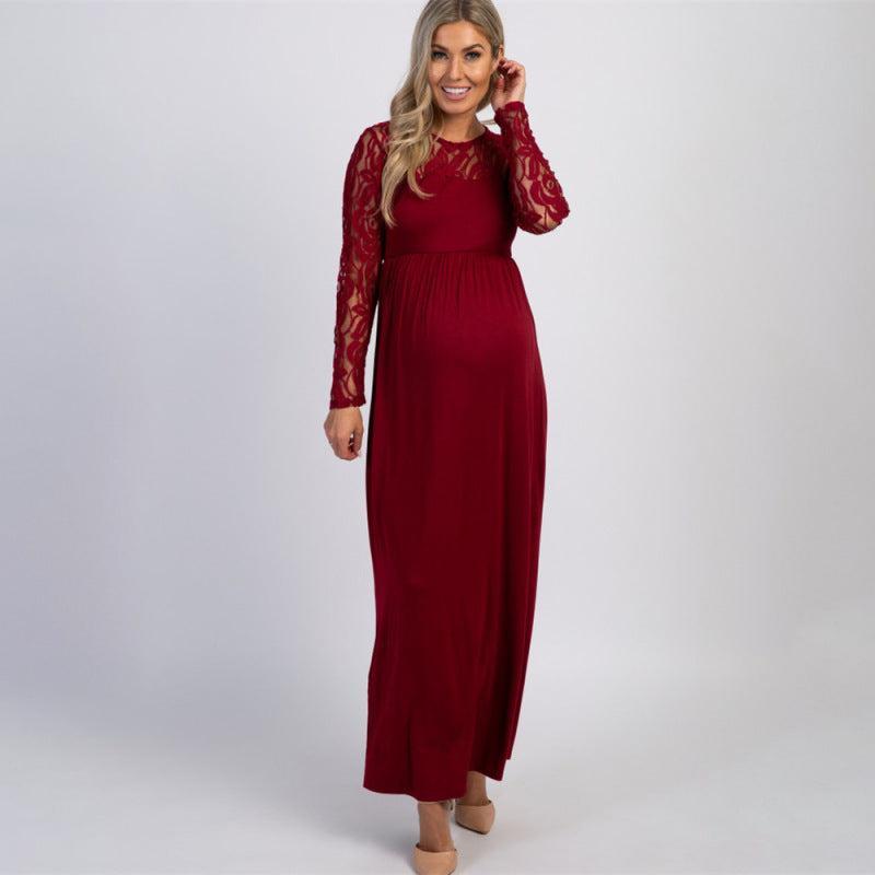 Women’s Maternity Lace Adorned Long Sleeved Maxi Dress