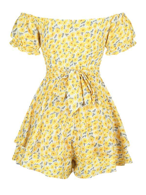 Women's Printed Frilly Layered Off The Shoulder Playsuit
