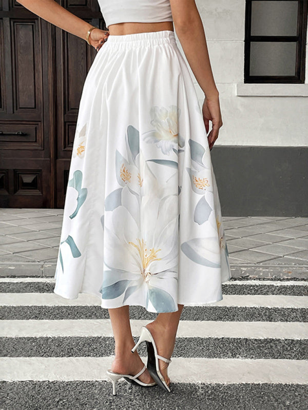 Women’s A-Line Floral Flowy Skirt With Button Front Summer Style