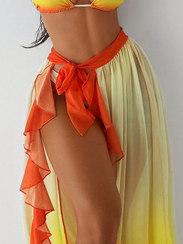 Women’s Co-Ord Sunset Bikini with Long Flowy Beach Skirt