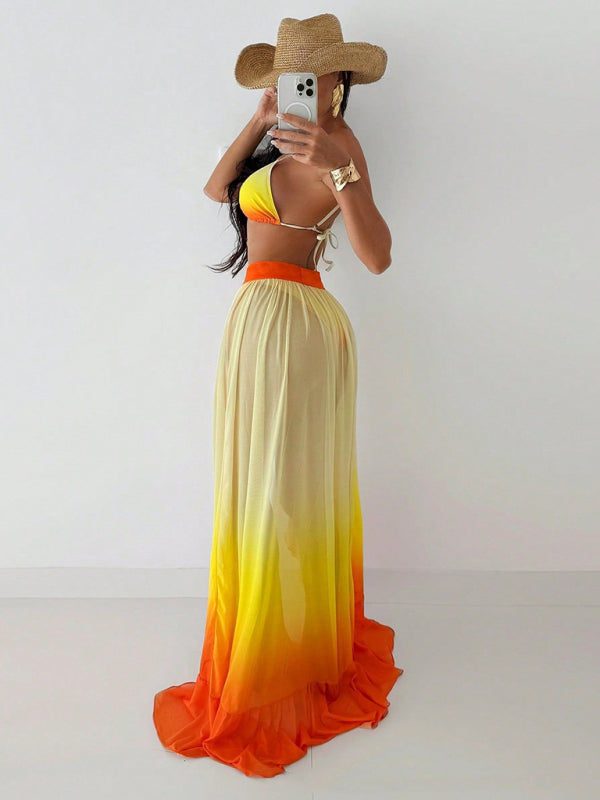Women’s Co-Ord Sunset Bikini with Long Flowy Beach Skirt