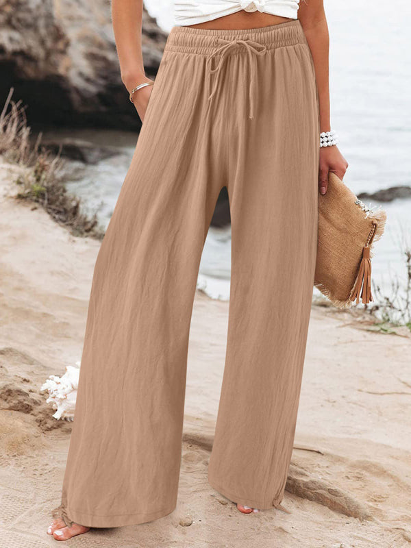 Women’s Elasticated Waist Wide Leg Trousers Solid Colour Casual Fit