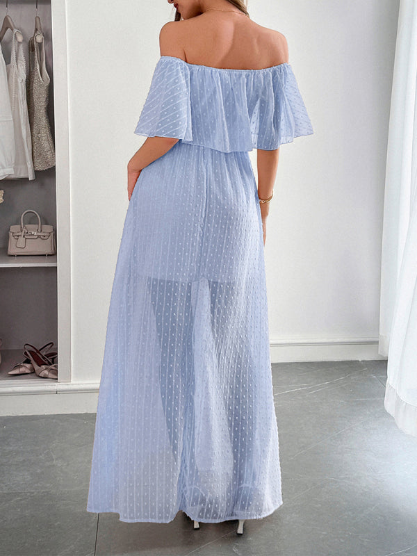 Women’s Elegant Strapless Sheer Flowy Long Dress