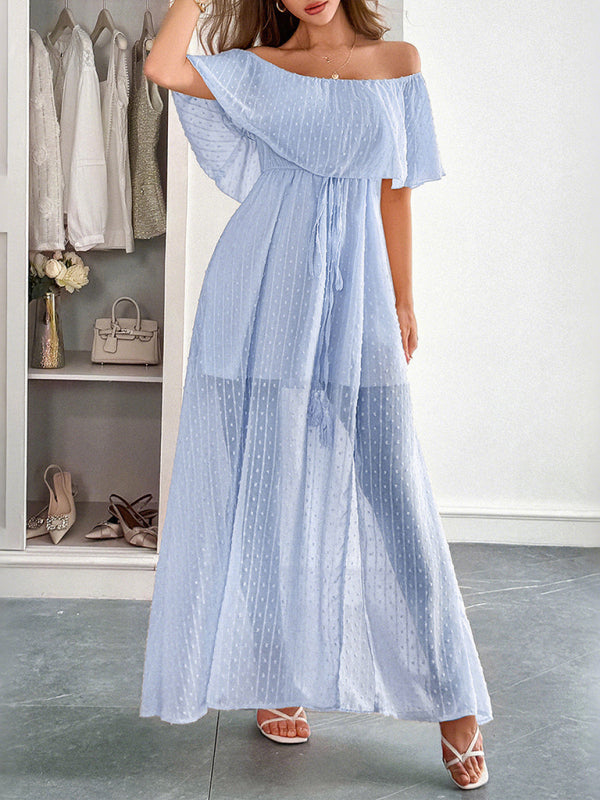 Women’s Elegant Strapless Sheer Flowy Long Dress