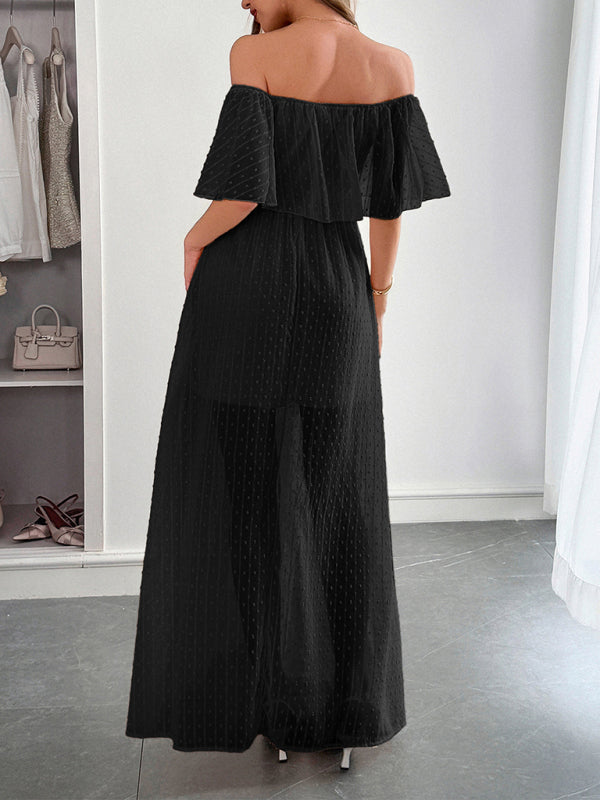 Women’s Elegant Strapless Sheer Flowy Long Dress