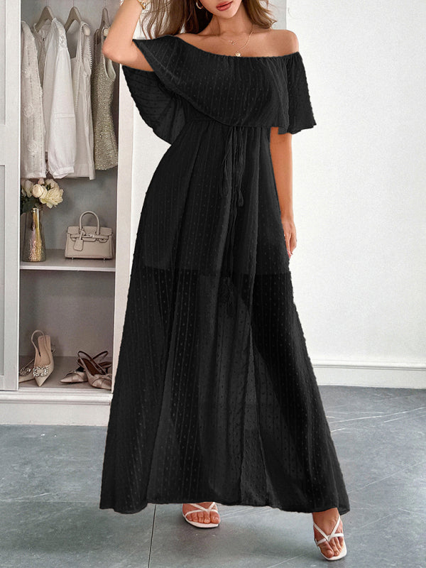 Women’s Elegant Strapless Sheer Flowy Long Dress