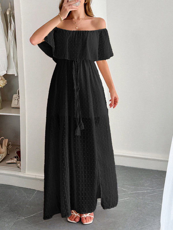 Women’s Elegant Strapless Sheer Flowy Long Dress
