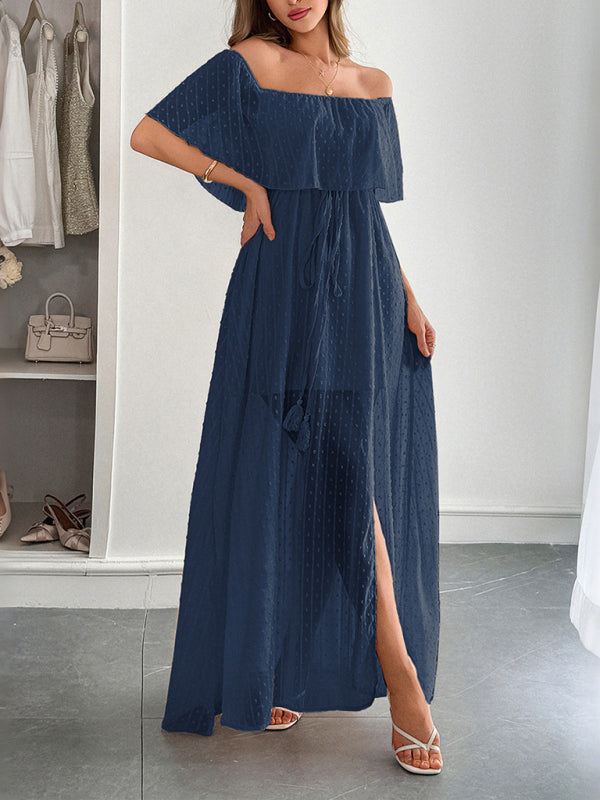 Women’s Elegant Strapless Sheer Flowy Long Dress