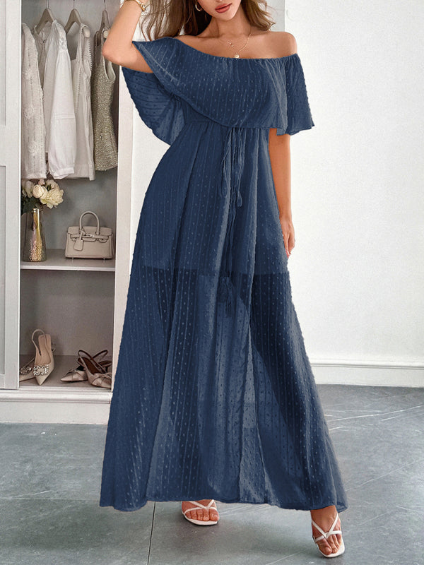 Women’s Elegant Strapless Sheer Flowy Long Dress