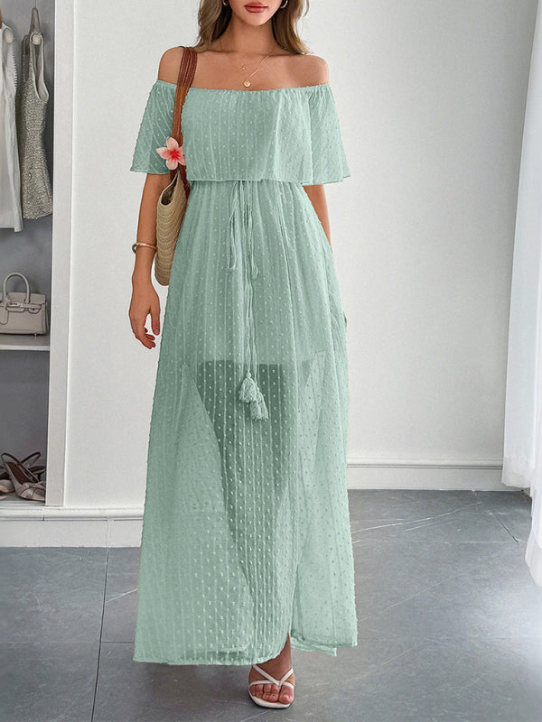 Women’s Elegant Strapless Sheer Flowy Long Dress