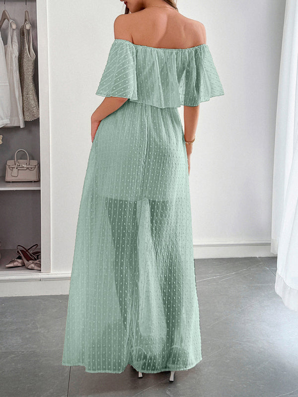 Women’s Elegant Strapless Sheer Flowy Long Dress