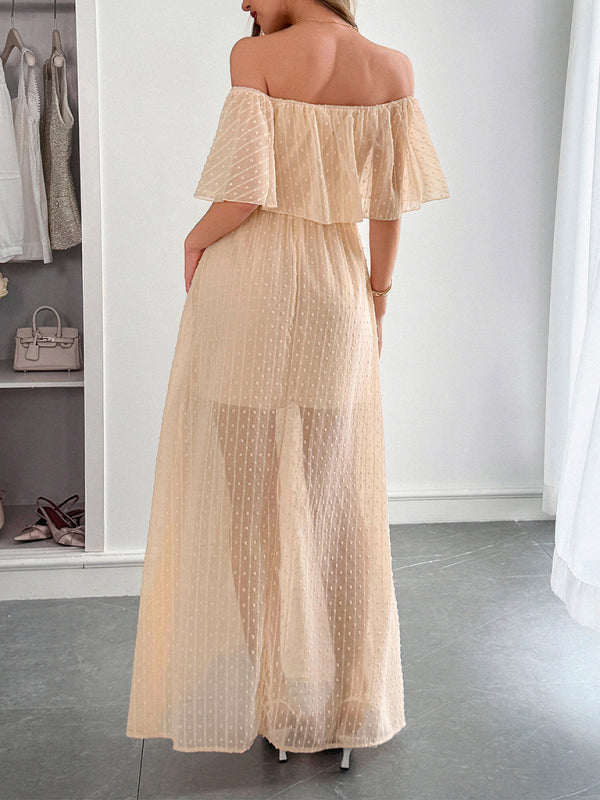 Women’s Elegant Strapless Sheer Flowy Long Dress