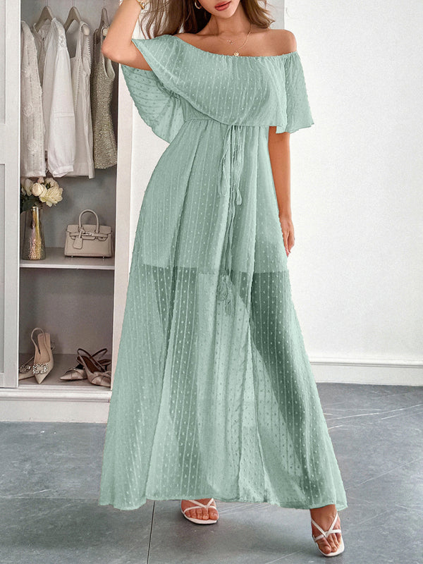 Women’s Elegant Strapless Sheer Flowy Long Dress