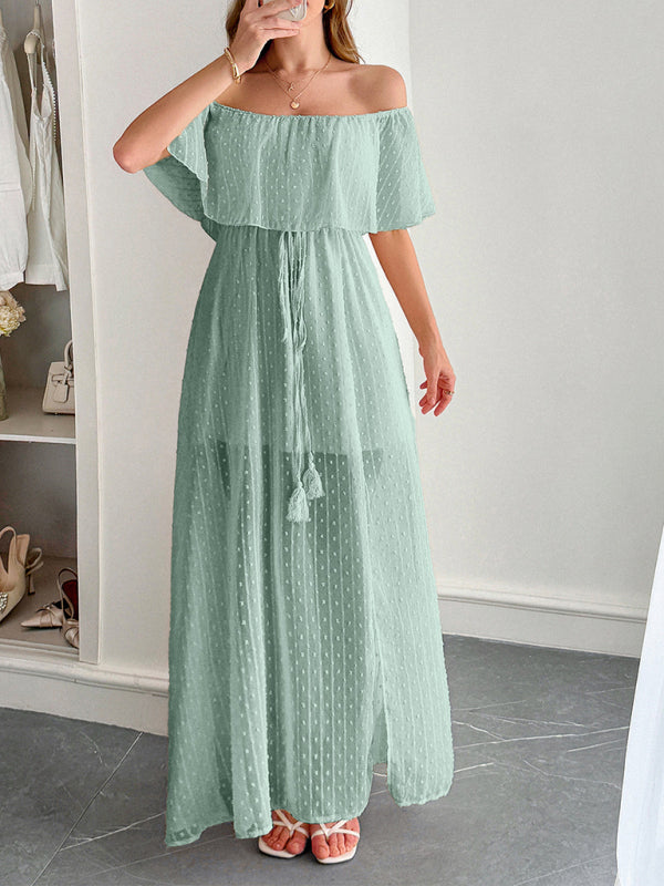 Women’s Elegant Strapless Sheer Flowy Long Dress