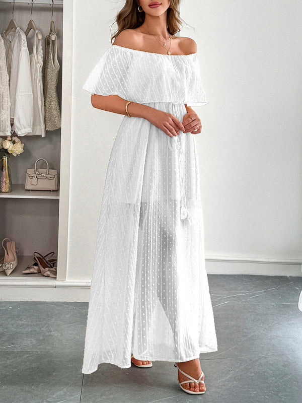 Women’s Elegant Strapless Sheer Flowy Long Dress