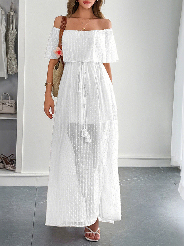 Women’s Elegant Strapless Sheer Flowy Long Dress
