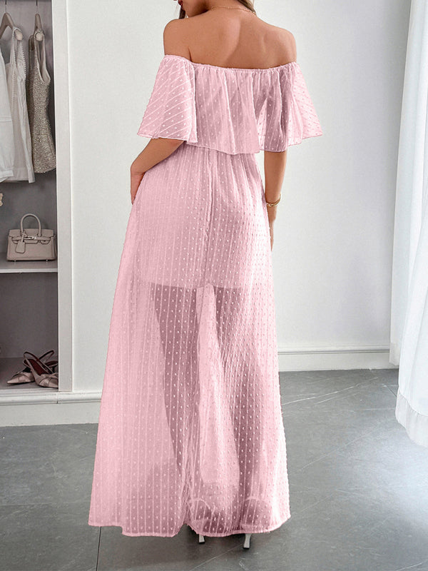 Women’s Elegant Strapless Sheer Flowy Long Dress