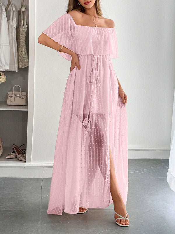 Women’s Elegant Strapless Sheer Flowy Long Dress