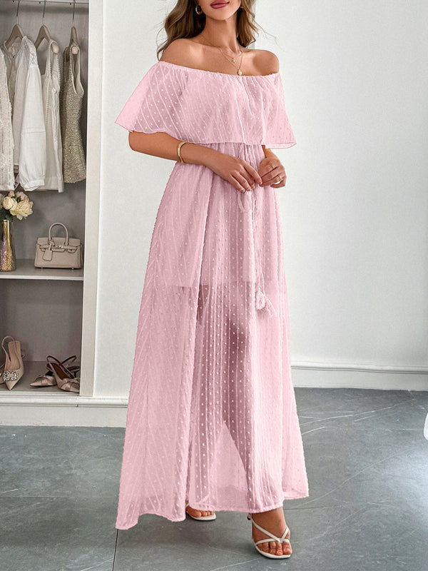 Women’s Elegant Strapless Sheer Flowy Long Dress
