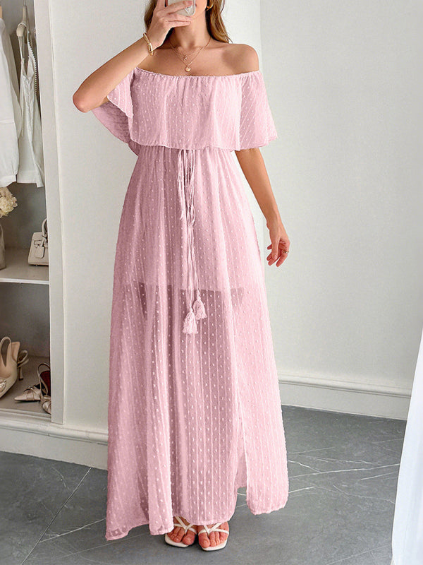 Women’s Elegant Strapless Sheer Flowy Long Dress