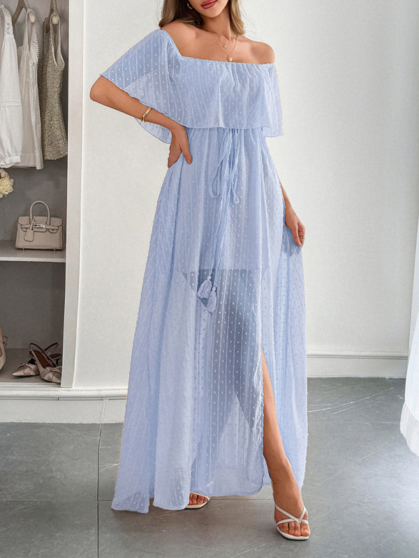 Women’s Elegant Strapless Sheer Flowy Long Dress