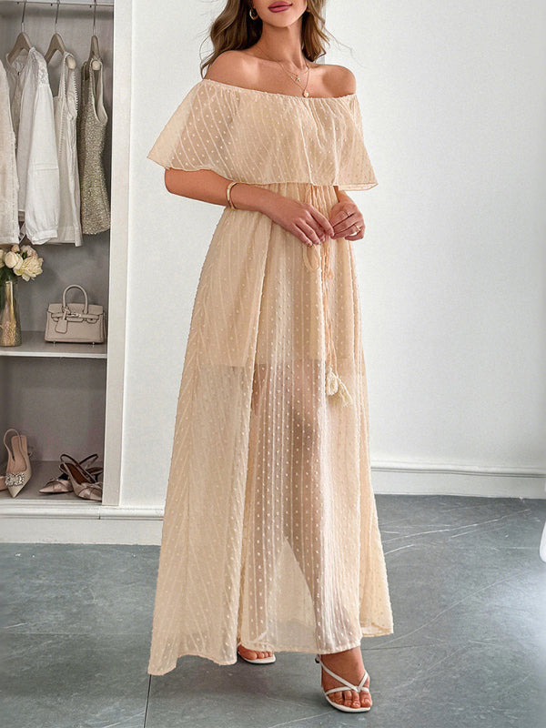 Women’s Elegant Strapless Sheer Flowy Long Dress