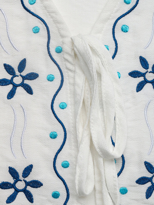 Women’s Embroidered Summer Boho Tie Waistcoat & Shorts Set