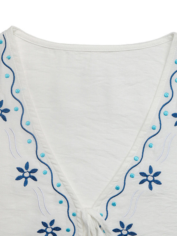 Women’s Embroidered Summer Boho Tie Waistcoat & Shorts Set