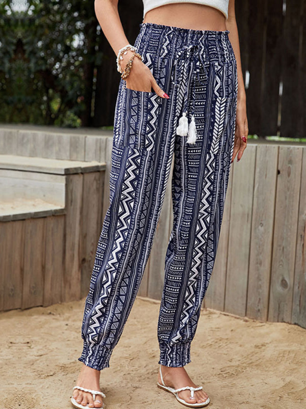 Women’s Ethnic Print Cuffed Casual Trousers Boho-Inspired Fit