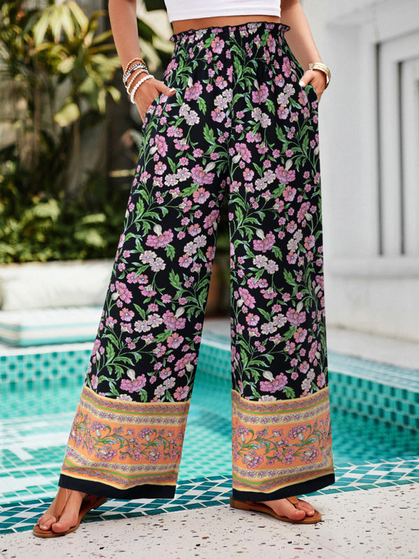 Women’s Floral Print Wide Leg Trousers Lightweight Flowy Style