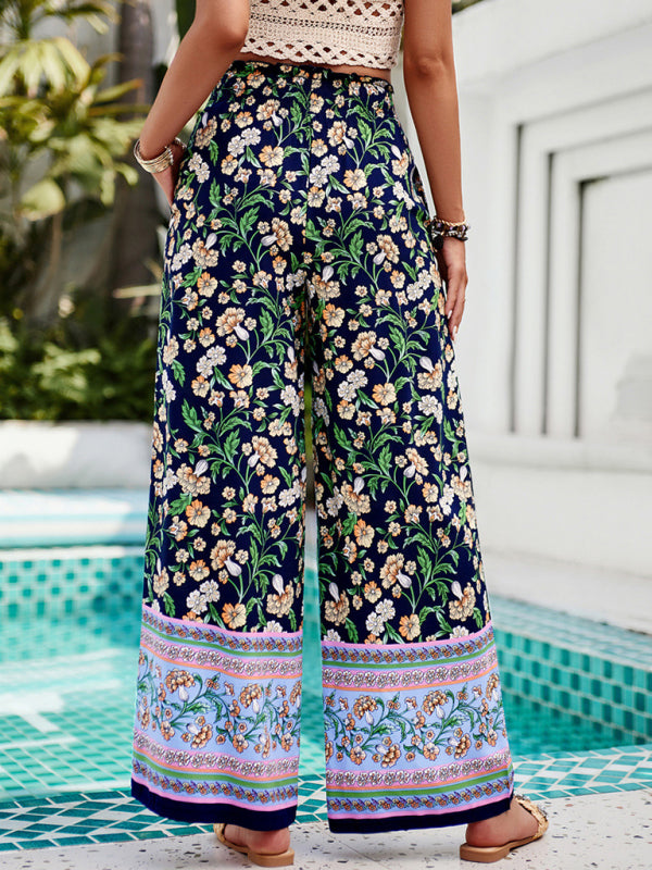 Women’s Floral Print Wide Leg Trousers Lightweight Flowy Style