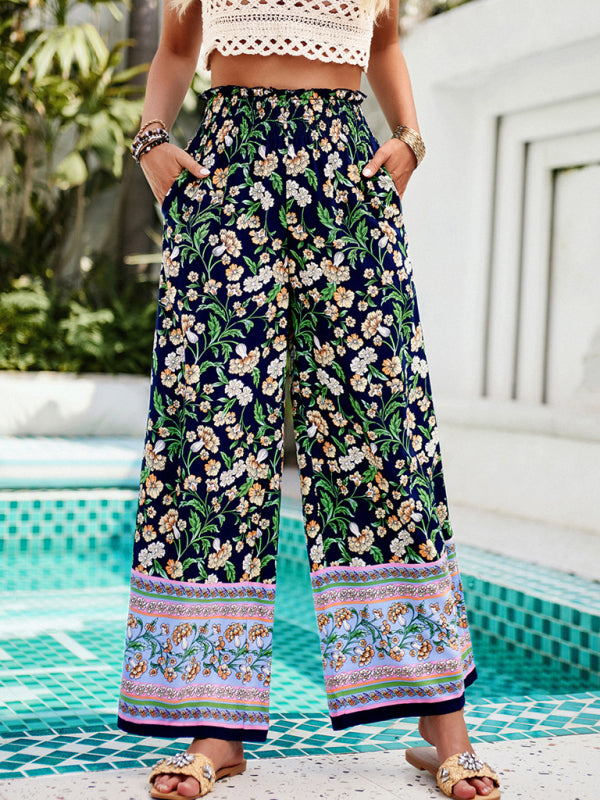 Women’s Floral Print Wide Leg Trousers Lightweight Flowy Style