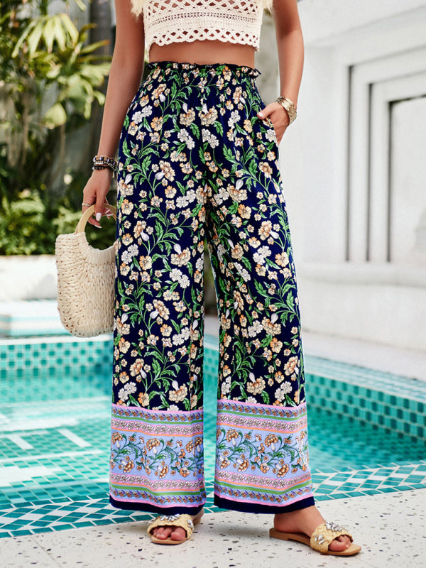 Women’s Floral Print Wide Leg Trousers Lightweight Flowy Style