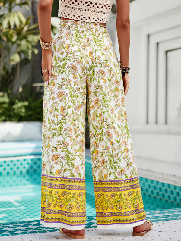 Women’s Floral Print Wide Leg Trousers Lightweight Flowy Style