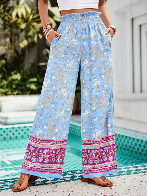 Women’s Floral Print Wide Leg Trousers Lightweight Flowy Style
