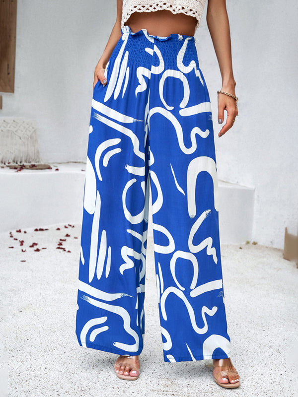 Women’s geometric print wide leg loose trousers – casual bold patterned trousers