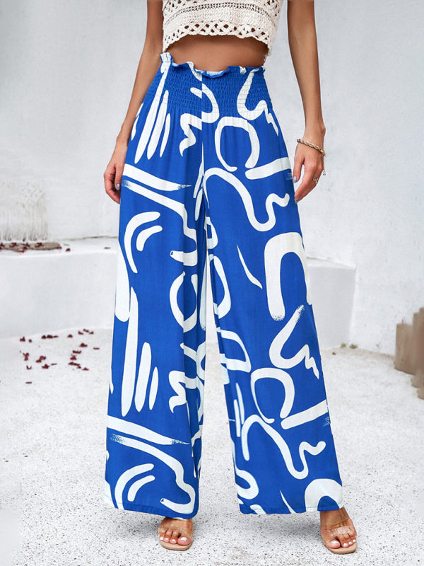 Women’s geometric print wide leg loose trousers – casual bold patterned trousers
