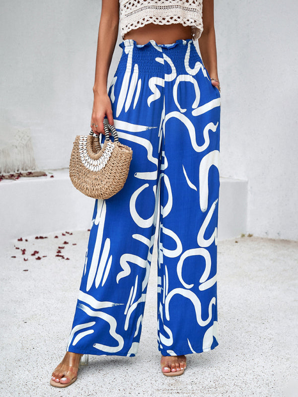 Women’s geometric print wide leg loose trousers – casual bold patterned trousers