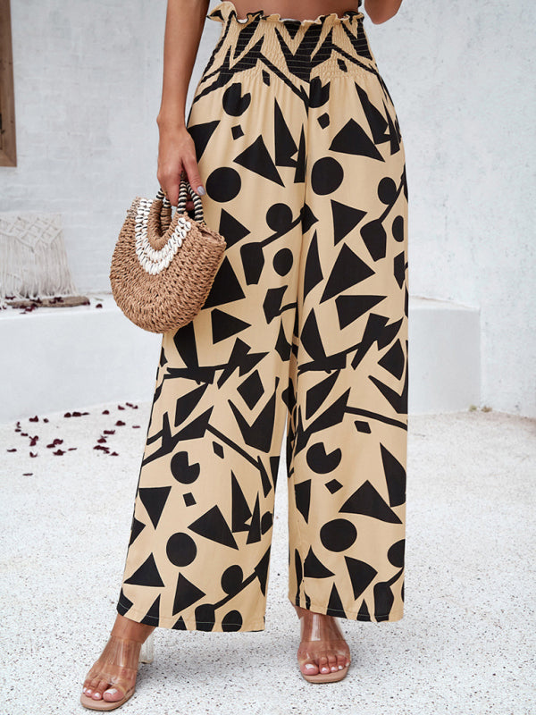 Women’s geometric print wide leg loose trousers – casual bold patterned trousers