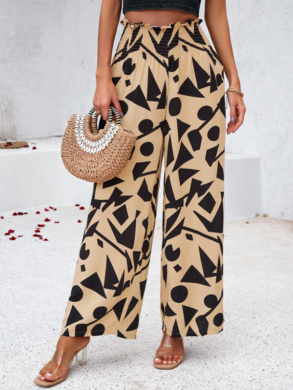Women’s geometric print wide leg loose trousers – casual bold patterned trousers