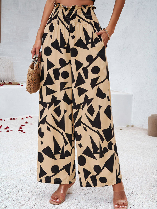 Women’s geometric print wide leg loose trousers – casual bold patterned trousers