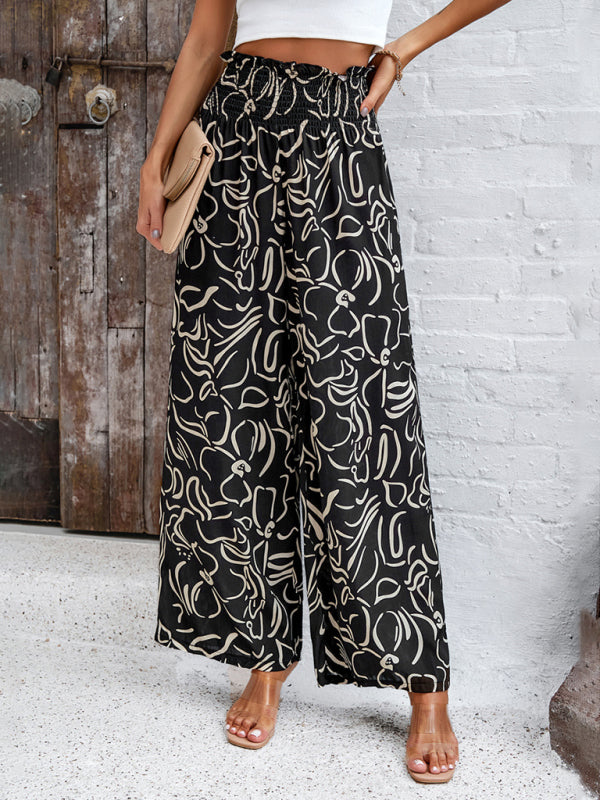 Women’s geometric print wide leg loose trousers – casual bold patterned trousers