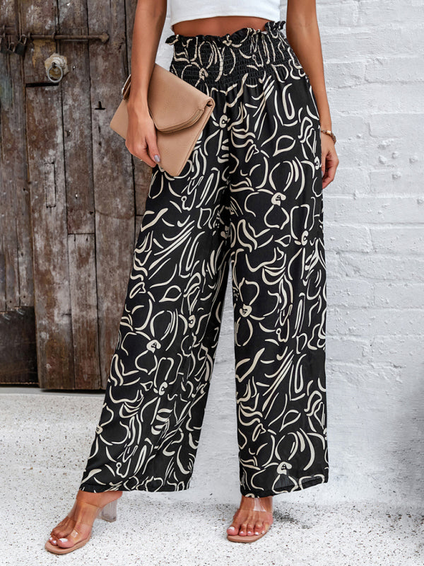 Women’s geometric print wide leg loose trousers – casual bold patterned trousers